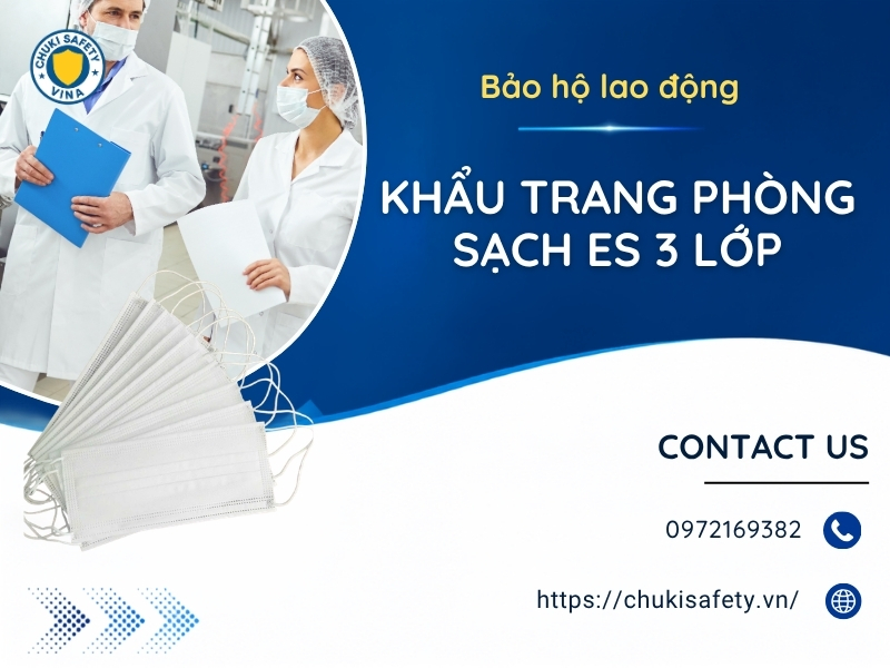 Chuki Safety cung cấp khẩu trang phòng sạch ES 3 lớp uy tín