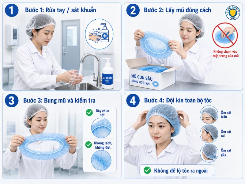 Các bước sử dụng mũ con sâu