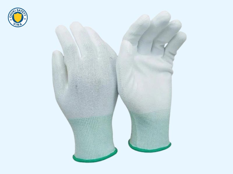 Găng tay vải sợi phủ PU chống trơn giúp tăng ma sát khi cầm nắm linh kiện