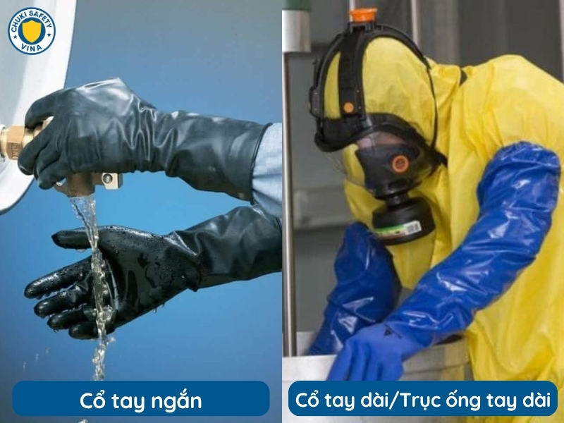 Găng tay chống hóa chất: Dạng cổ tay ngắn và cổ tay dài